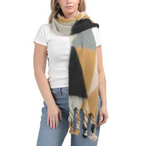 LULLA COLLECTION Yellow Geometric Chunky Braided Tassels Scarf